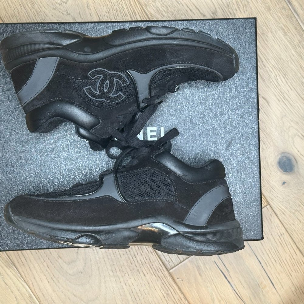 Chanel 15P Black Suede and Leather Sneakers - Picture 3 of 12